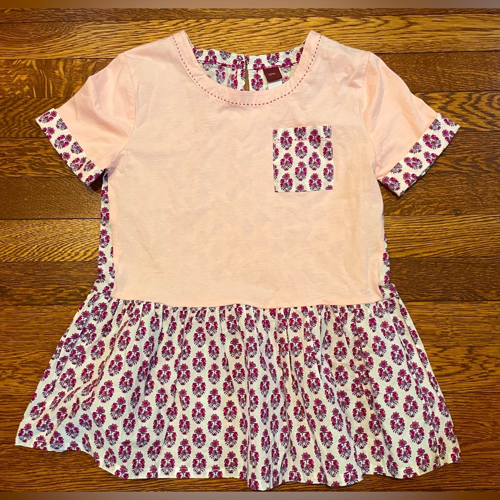 Tea Collection Pink Floral Peplum Top with Chest Pocket Size 10